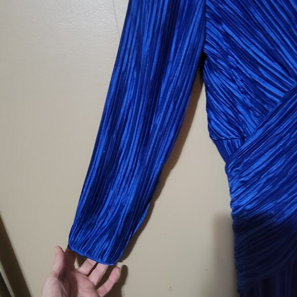 VTG George F Couture Plisse Pleated Fortuny Cobalt Blue Evening Gown Size: 12 - Picture 10 of 13